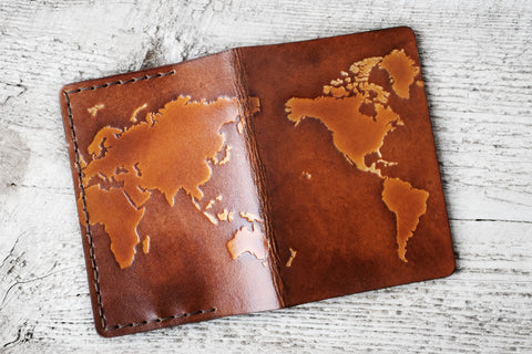 Leather World Map Passport Cover