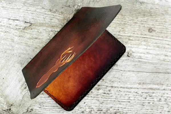 Men's Leather Passport Cover - Deer Antlers - Exsect Inc. - 3