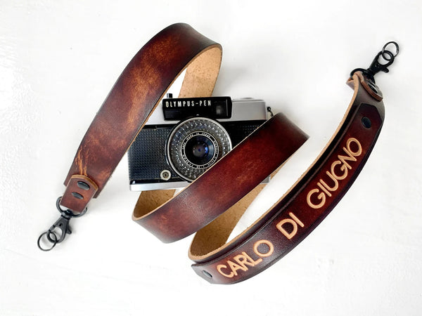 Personalized Name  LeatherCamera Strap, Brown Sunburst Leather Handmade