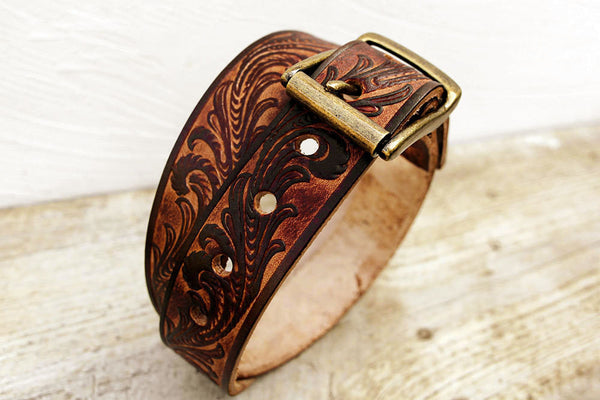 Vintage Inspired Tooled Leather Belt - Exsect Inc. - 3