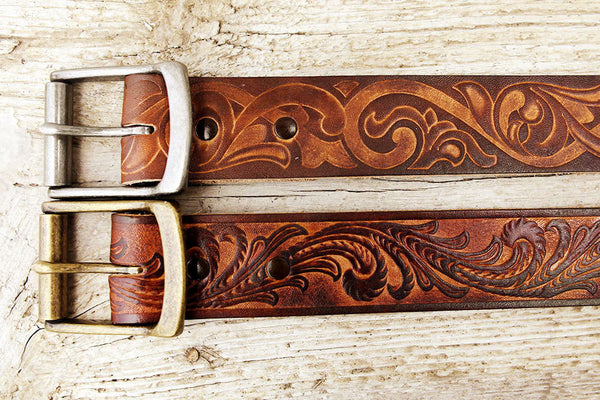 Vintage Inspired Tooled Leather Belt - Exsect Inc. - 4