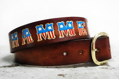 American Flag Personalized Name Leather Belt - Exsect Inc. - 1