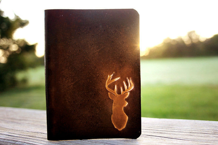 Men's Leather Passport Cover - Deer Antlers - Exsect Inc. - 1