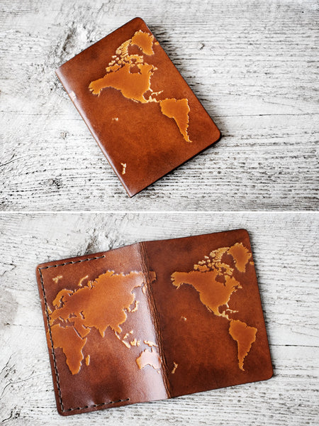 WORLD MAP Passport Cover - Genuine Leather - Exsect Inc. - 1