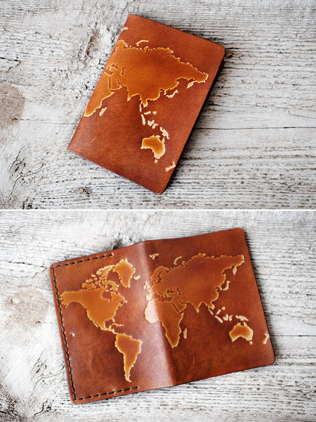 WORLD MAP Passport Cover - Genuine Leather - Exsect Inc. - 2