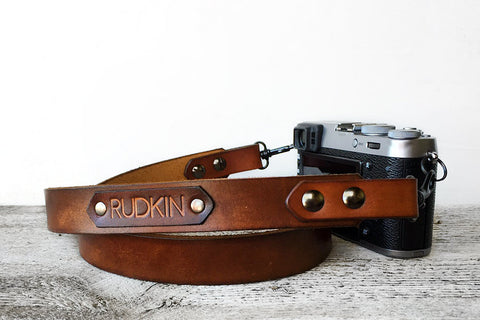 Brown Personalized Camera Strap, Exsect Leather